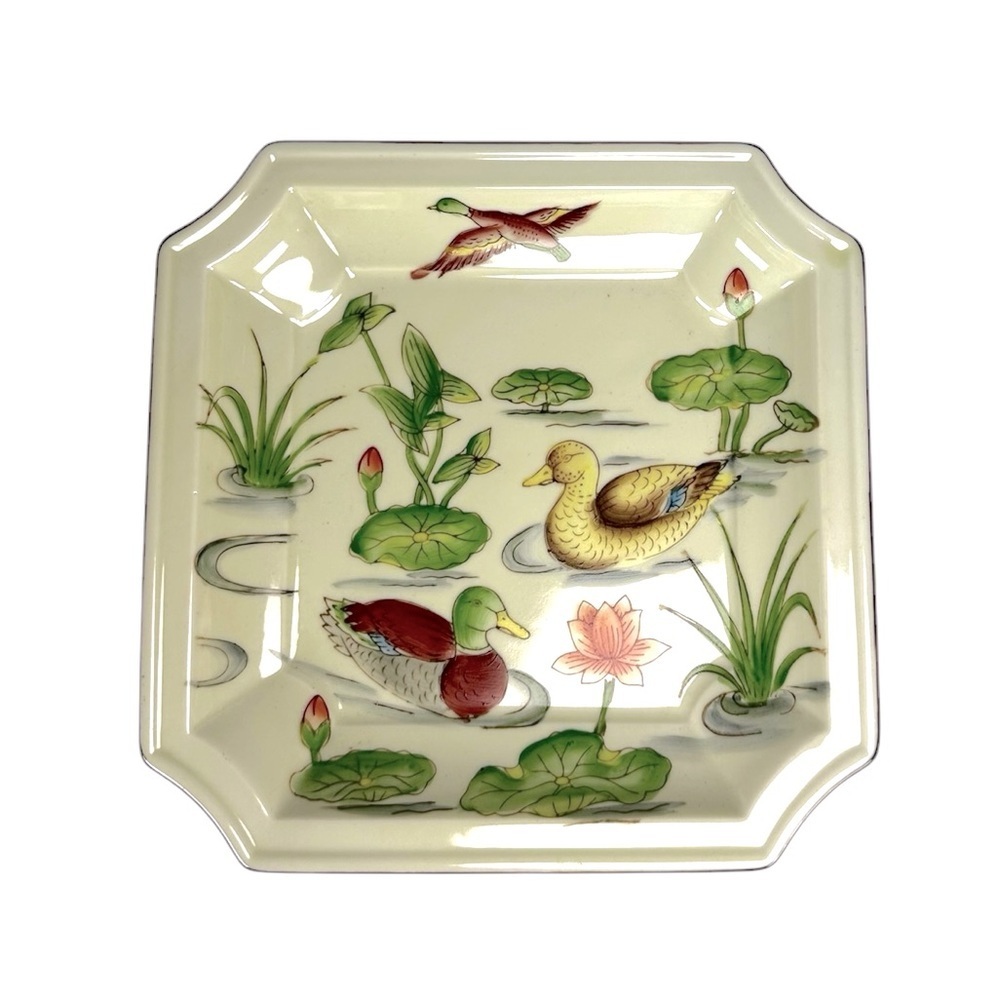 Andrea by Sadek 8 Sided Square Ducks Lily Pads Serving Plate #5868 Made in Japan